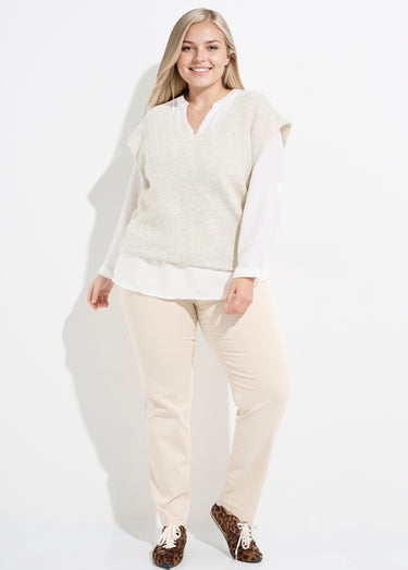 Pull sans manches chaud maille mousseuse Ecru