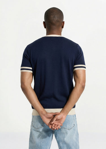 Pull manches courtes détails bicolores Marine