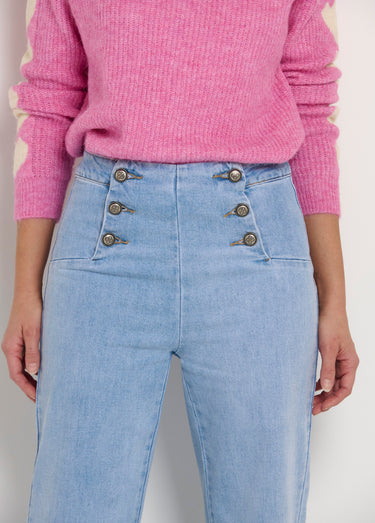 Pantalon à pont en jean coupe flare Bleached