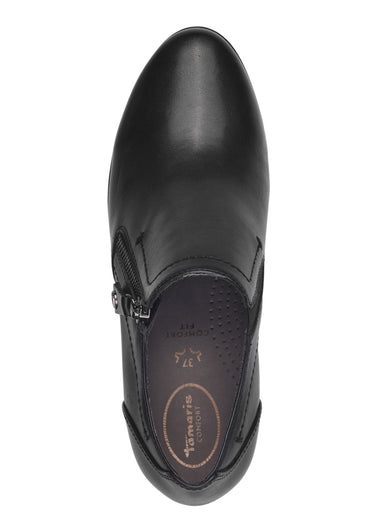 Derbys zippés en cuir lisse à talon Noir