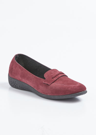 Mocassins compensés souples cuir velours Prune