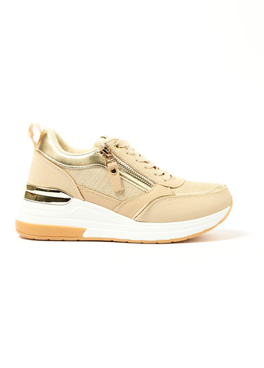 Baskets multi matières semelle compensée Beige