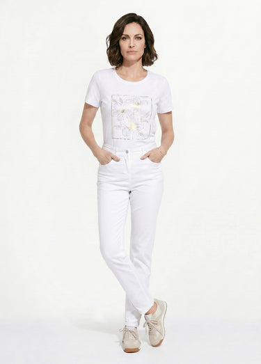 Pantalon droit coton stretch 5 poches Blanc