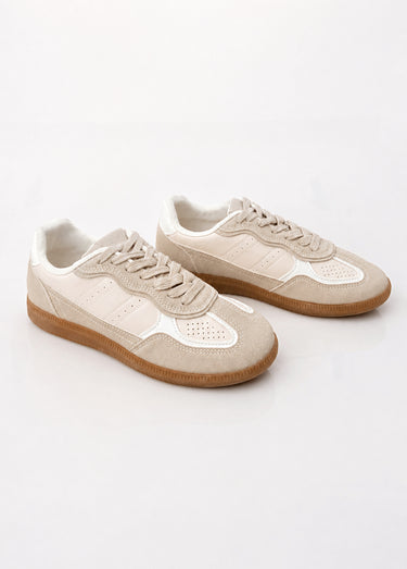 Sneakers simili cuir lisse et suédé Beige