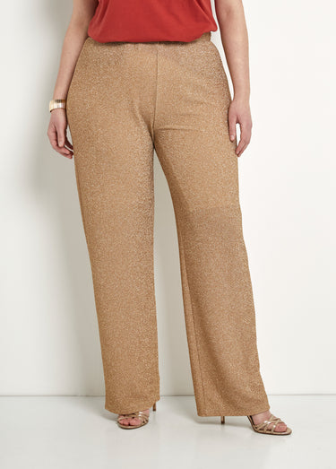 Pantalon large brillant doré ceinture élastiquée Dore
