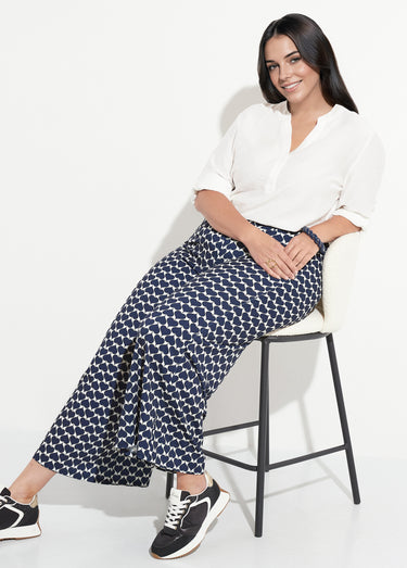 Pantalon large fluide imprimé  coeurs Marine