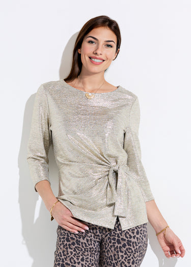 T-shirt long doré effet noué manches 3/4 Dore