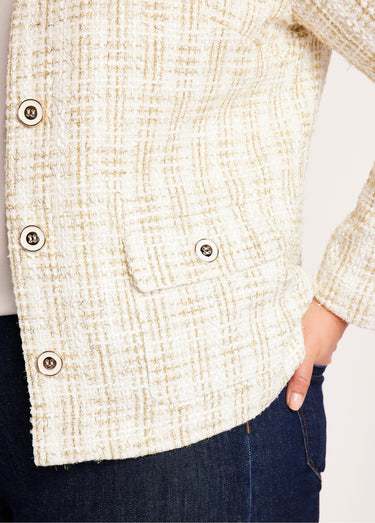 Veste courte sans col tissu effet tweed Naturel/Dore