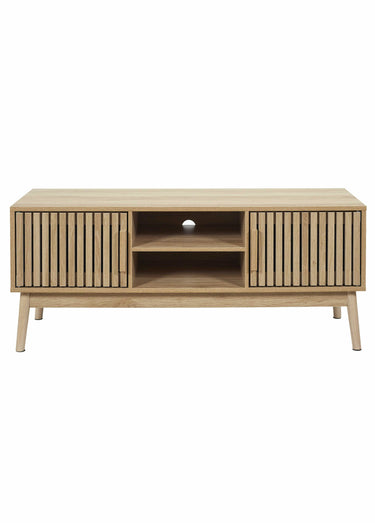 Meuble TV en bois claustra, 2 portes Marron