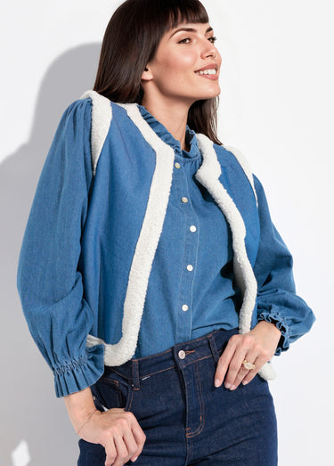 Gilet berger denim façon mouton retourné Bleu