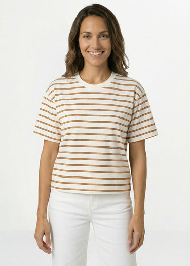 T-shirt manches courtes rayures vintage écru / Jaune