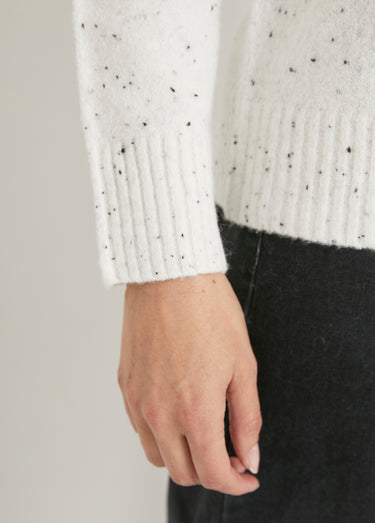 Pull chaud raglan col montant moucheté Ecru