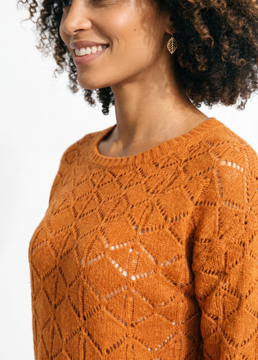 Pull court ajouré col rond manches longues Caramel