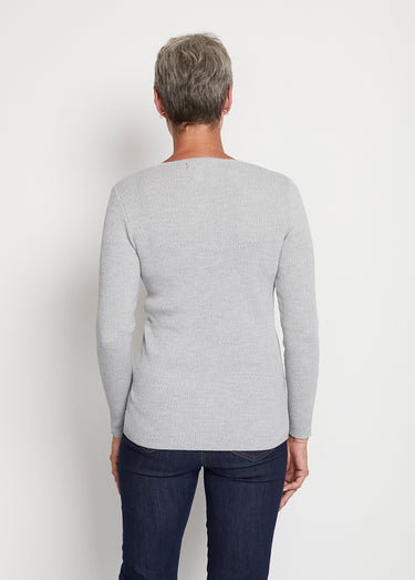 Pull encolure tunisienne avec laine mérinos Gris Chine