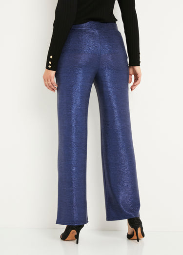 Pantalon large taille élastiquée maille brillante Bleu Nuit