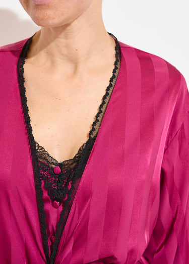 Pyjama long satin caraco + déshabillé Fuchsia
