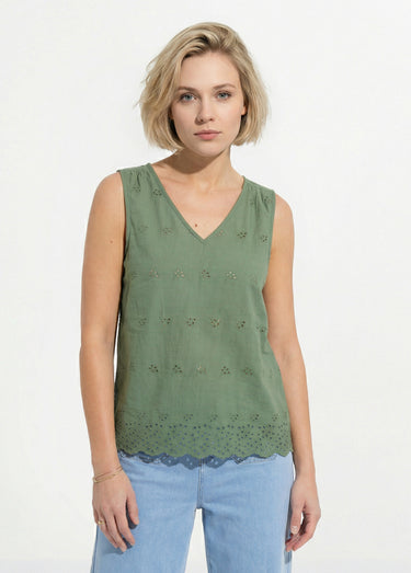 Top débardeur broderie anglaise coton Kaki