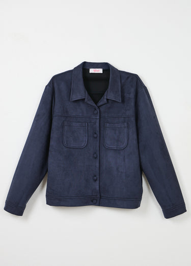 Blouson boutonné tissu suédé col cranté Marine