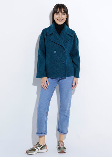 Caban court uni façon laine bouclée Vert Canard
