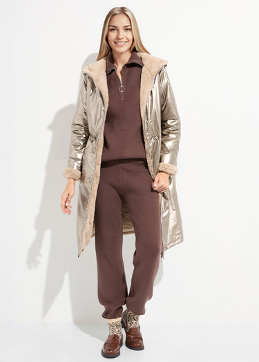 Parka réversible métallisée / fourrure Dore/Beige