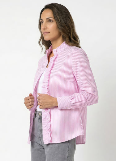 Chemisier rayé plissé avec col montant Rose rayé