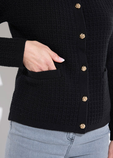 Gilet veste boutonné court maille effet tweed Noir