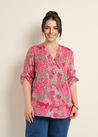 Tunique col V fleurie manches longues Rose imprimé