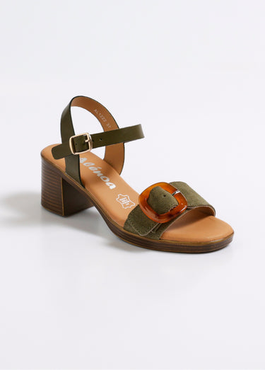 Sandales à boucle en suédine à talon Kaki