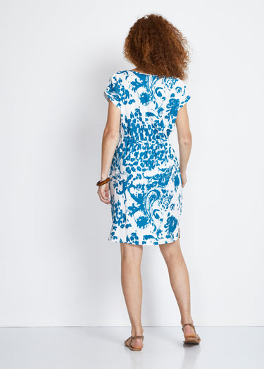 Robe courte imprimée manches kimono Blanc/Bleu