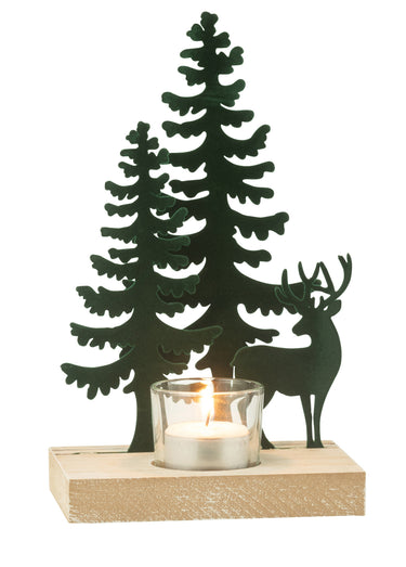 Photophore Noel verre avec scène métal Vert
