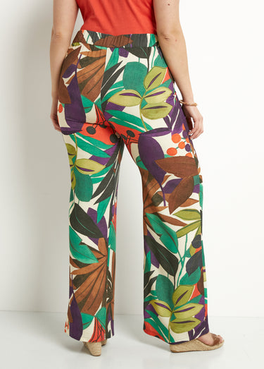Pantalon large taille élastiquée imprimé Multicolore