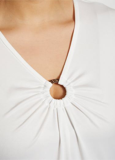 T-shirt maille crêpe extensible bijou Uni Blanc