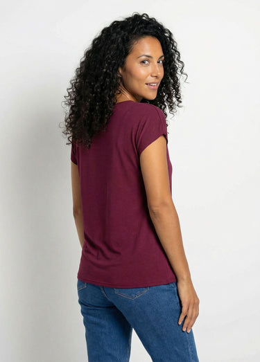 T-shirt court extensible dentelle Prune