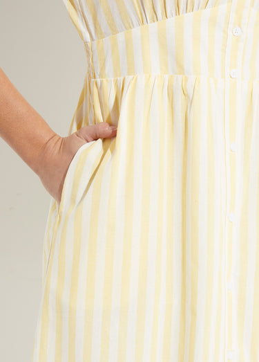 Robe taille haute pur coton à rayures Jaune rayé