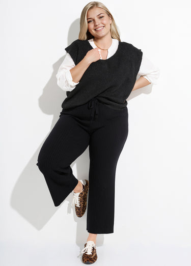 Pantalon confort en maille, coupe large Noir