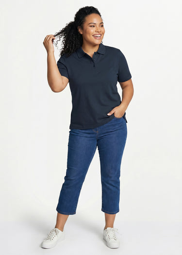 T-shirt maille piquée coton col polo Marine