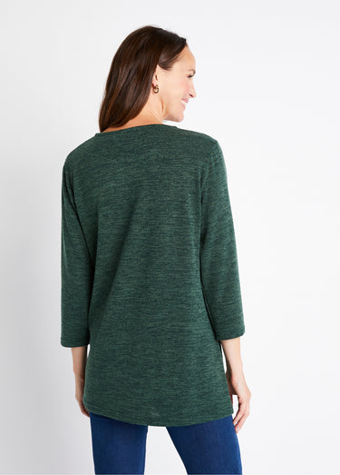 T-shirt long évasé manches 3/4 col rond Uni Vert