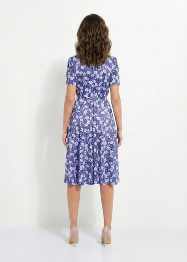 Robe évasée cache-coeur fleurie Fond Marine
