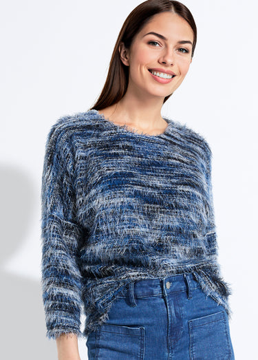 Pull maille poilue manches chauve-souris Bleu