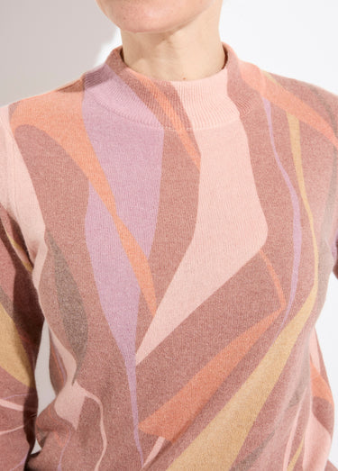 Pull fin chaud col montant avec laine et angora imprimé Noisette/Beige