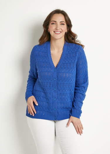 Gilet ajouré col V boutonné coton mélangé Bleu