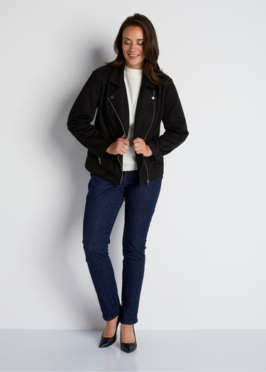 Blouson zippé court tissu suédé Noir