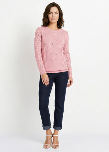 Pull court ajouré torsades Rose