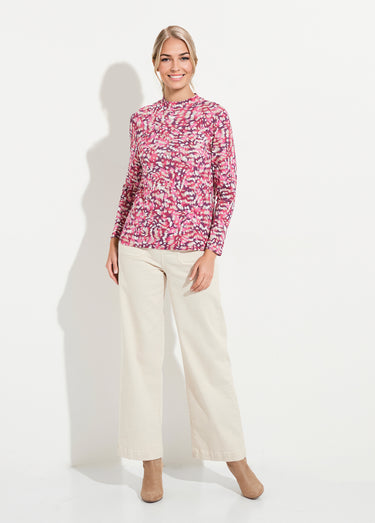 Sous-pull imprimé col montant manches longues Prune/Rose