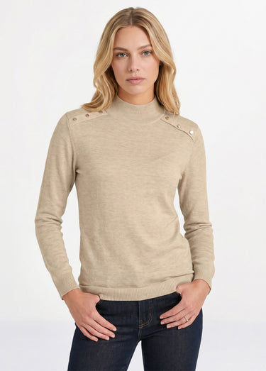 Pull fin col montant jersey uni avec laine mérinos Ficelle