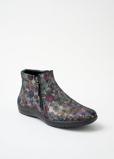 Low boots largeur confort zippés cuir fantaisie Imprime Fleurs