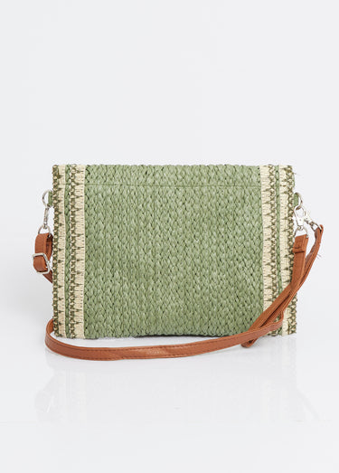 Pochette demi lune en papier tressé Kaki