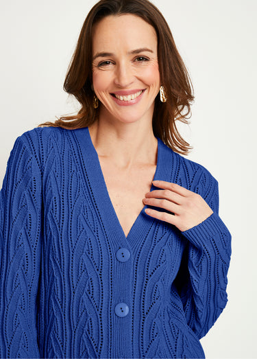 Gilet court boutonné ajouré Bleu
