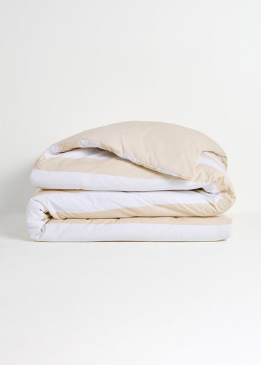 Parure housse de couette coton, rayures Beige