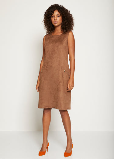 Robe chasuble en maille suédée Camel